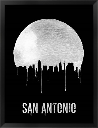 Framed San Antonio Skyline Black Print