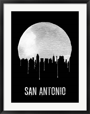 Framed San Antonio Skyline Black Print