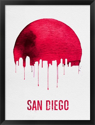 Framed San Diego Skyline Red Print