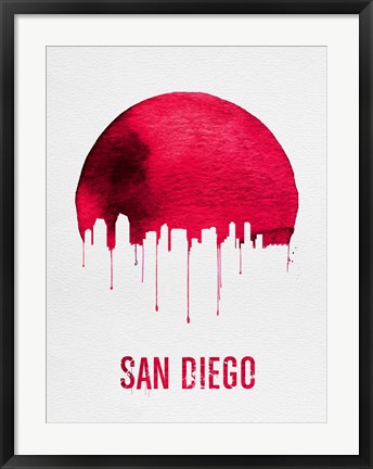 Framed San Diego Skyline Red Print