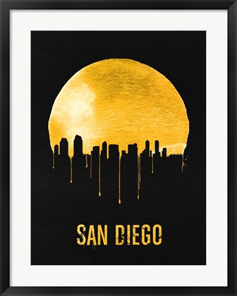 Framed San Diego Skyline Yellow Print