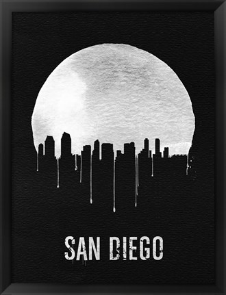 Framed San Diego Skyline Black Print