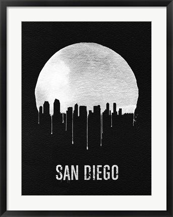 Framed San Diego Skyline Black Print