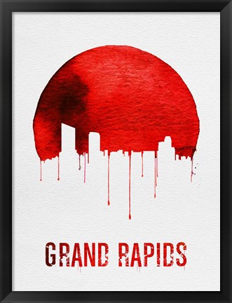 Framed Grand Rapids Skyline Red Print