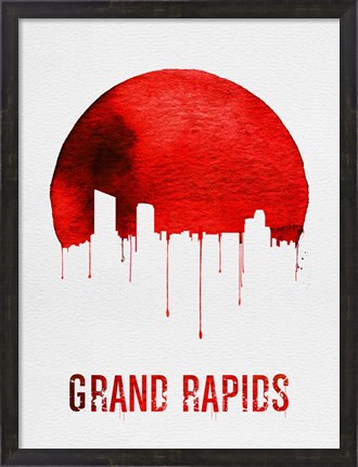 Framed Grand Rapids Skyline Red Print