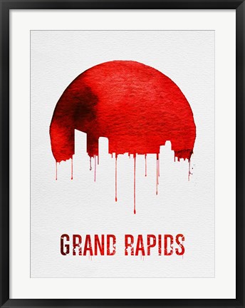 Framed Grand Rapids Skyline Red Print