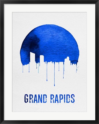 Framed Grand Rapids Skyline Blue Print