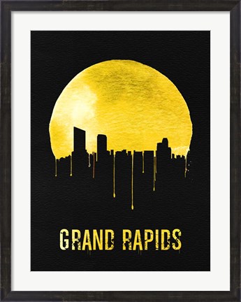Framed Grand Rapids Skyline Yellow Print
