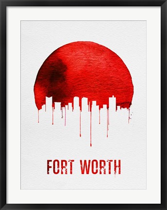 Framed Fort Worth Skyline Red Print