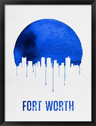 Framed Fort Worth Skyline Blue Print