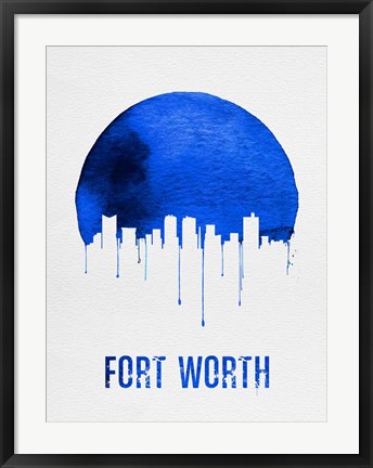 Framed Fort Worth Skyline Blue Print