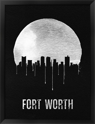 Framed Fort Worth Skyline Black Print