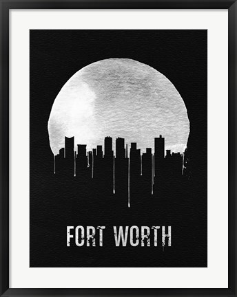 Framed Fort Worth Skyline Black Print