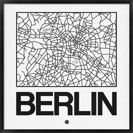 Framed White Map of Berlin Print