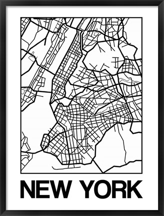 Framed White Map of New York Print