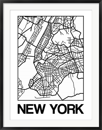 Framed White Map of New York Print