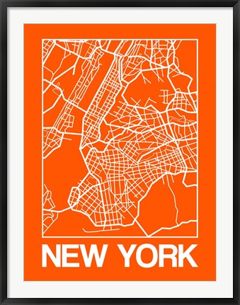 Framed Orange Map of New York Print