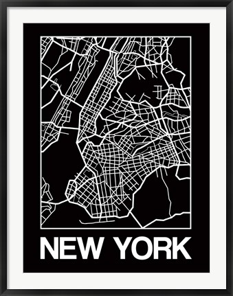 Framed Black Map of New York Print