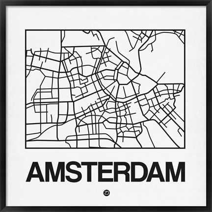 Framed White Map of Amsterdam Print