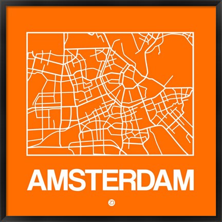 Framed Orange Map of Amsterdam Print