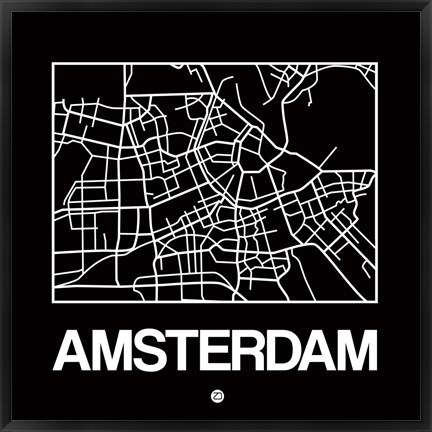 Framed Black Map of Amsterdam Print