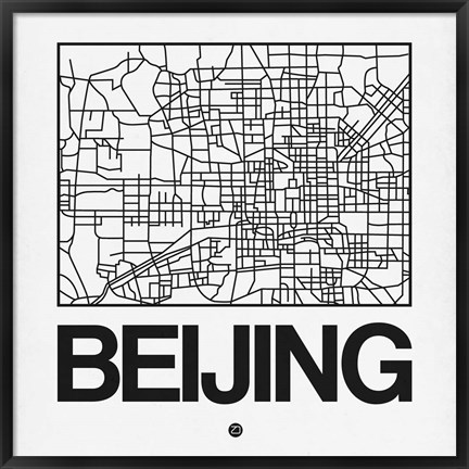 Framed White Map of Beijing Print