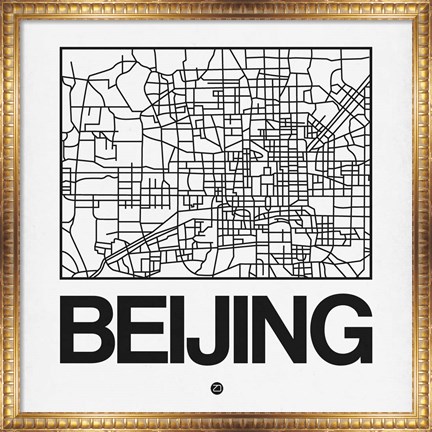 Framed White Map of Beijing Print