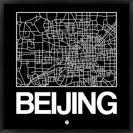 Framed Black Map of Beijing Print