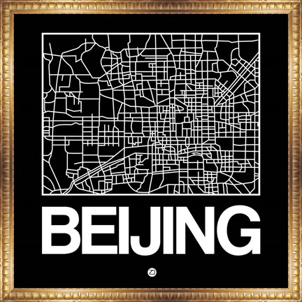 Framed Black Map of Beijing Print