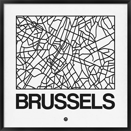 Framed White Map of Brussels Print