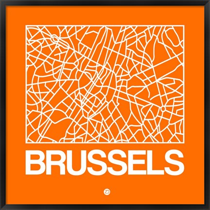 Framed Orange Map of Brussels Print