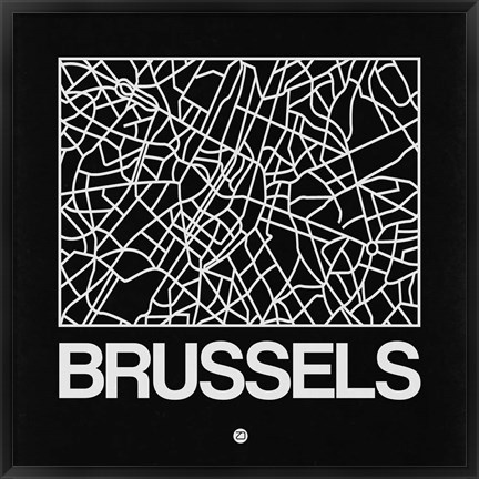 Framed Black Map of Brussels Print