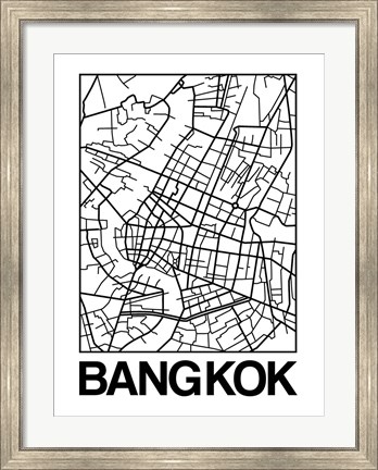 Framed White Map of Bangkok Print