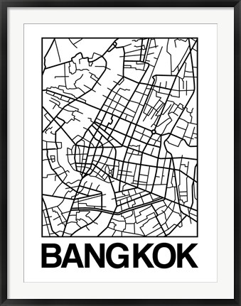 Framed White Map of Bangkok Print