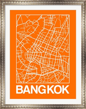Framed Orange Map of Bangkok Print