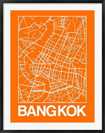 Framed Orange Map of Bangkok Print