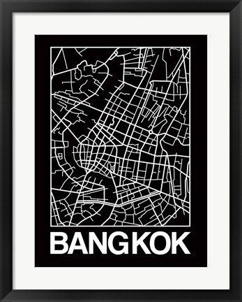 Framed Black Map of Bangkok Print