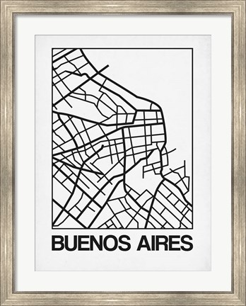 Framed White Map of Buenos Aires Print