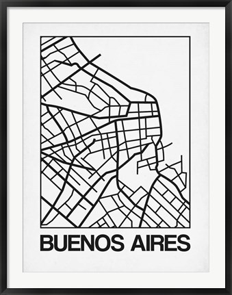 Framed White Map of Buenos Aires Print