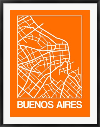 Framed Orange Map of Buenos Aires Print