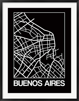 Framed Black Map of Buenos Aires Print