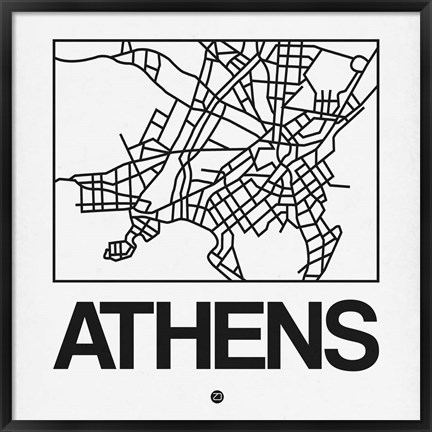 Framed White Map of Athens Print