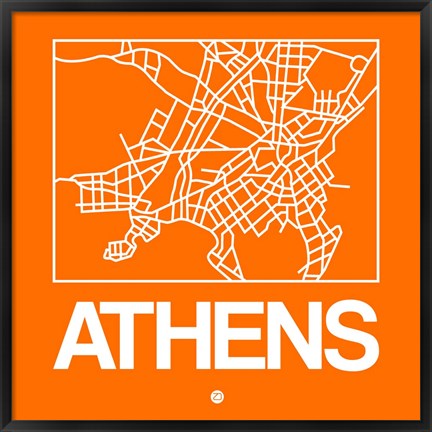 Framed Orange Map of Athens Print