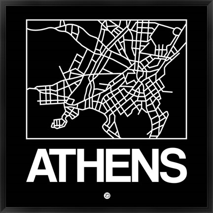 Framed Black Map of Athens Print