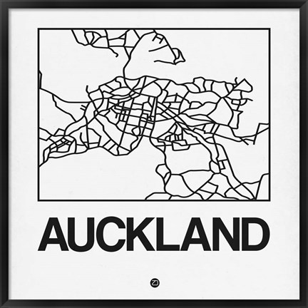 Framed White Map of Auckland Print