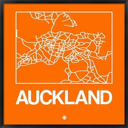 Framed Orange Map of Auckland Print