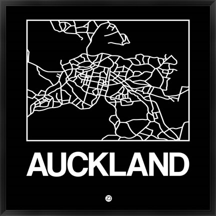 Framed Black Map of Auckland Print