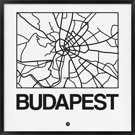 Framed White Map of Budapest Print