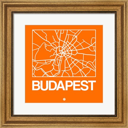 Framed Orange Map of Budapest Print