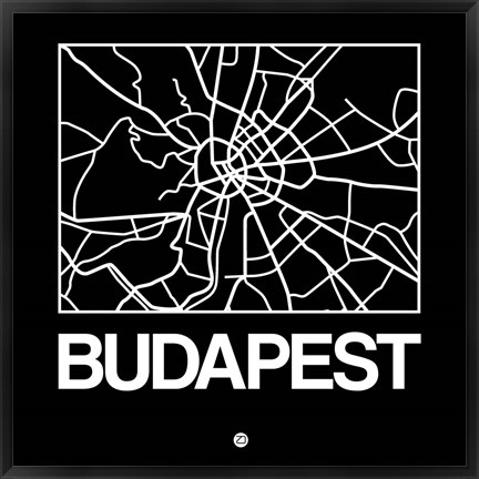 Framed Black Map of Budapest Print